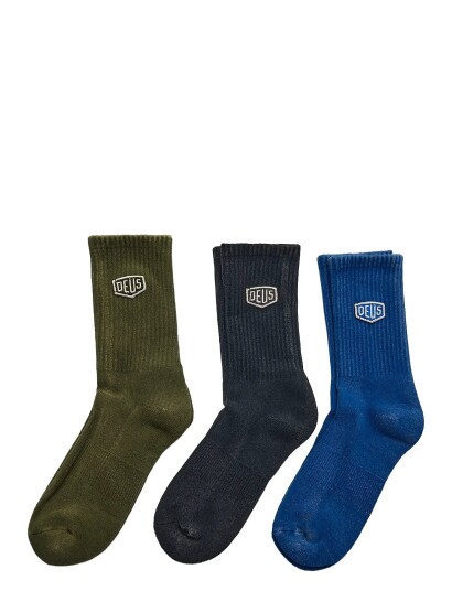 Deus Ex Machina Shield Garment Dyed Sock 3 Pack Khaki green ONE SIZE