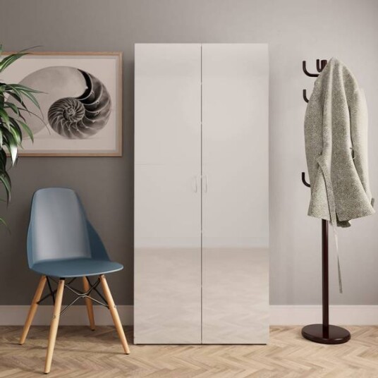 Skoskap 80x35,5x180 cm - høyglans hvit