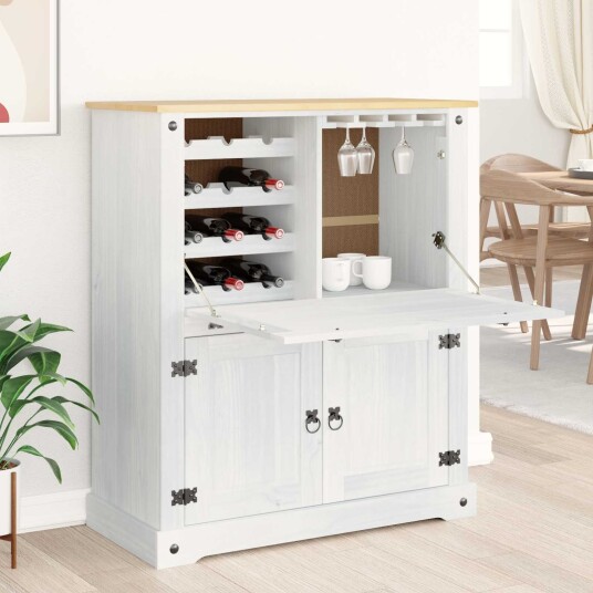 vidaXL Vinskap Hvit 97 x 45 x 114 cm Massiv furu