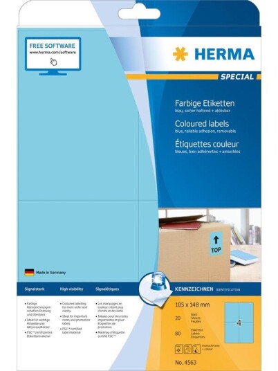 HERMA Coloured labels A4 105 x 148 mm blue removable