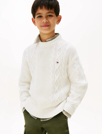 Tommy Hilfiger Cotton Cable Mix Graphic Sweater White 140