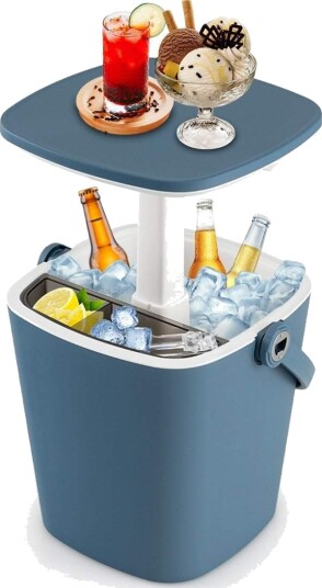 15L Bærbar Cool Bar med løftbar bordplate & Flaskeåpner sidebord kjøleboks blå