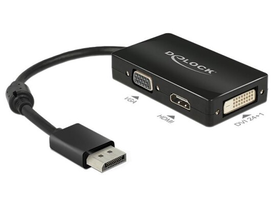 DELOCK DisplayPort til HDMI/VGA/DVI Adapter 1920x1200 Svart DELOCK DisplayPort til HDMI/VGA/DVI Adapter 1920x1200 Svart