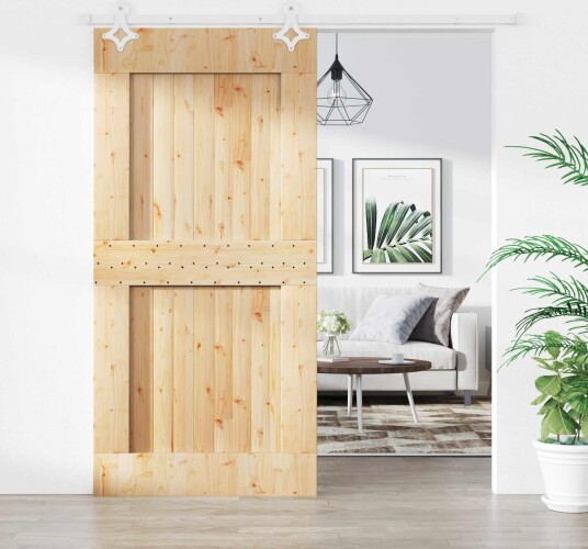 Skyvedør Naturlig og Hvit 100 x 210 cm Massiv Furu Tre Skyvedør Naturlig og Hvit 100 x 210 cm Massiv Furu Tre