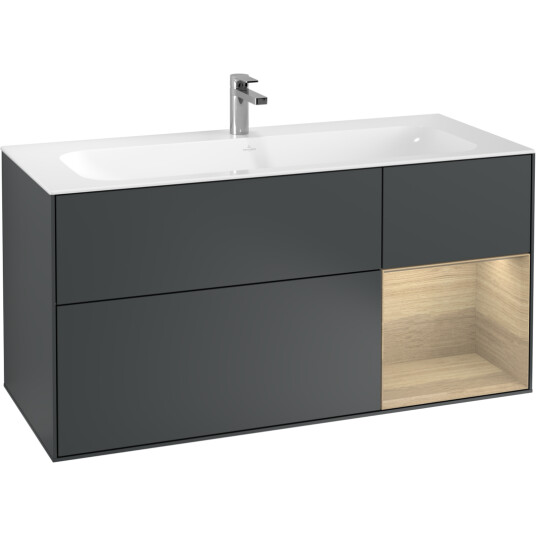 VILLEROY & BOCH FINION SERVANTSKAP 120 MIDNATTSBLÅ MATT LAKK M/LYS, HØYRESTILT EIKEFINÉR HYLLE VILLEROY & BOCH FINION SERVANTSKAP 120 MIDNATTSBLÅ MATT LAKK M/LYS, HØYRESTILT EIKEFINÉR HYLLE