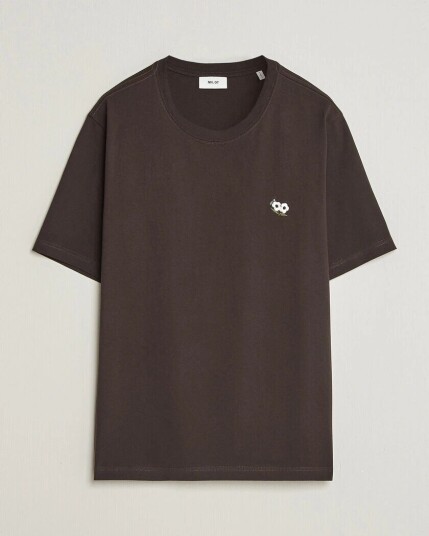 NN07 Jett Embroidered Crew Neck T Shirt Deep Truffle