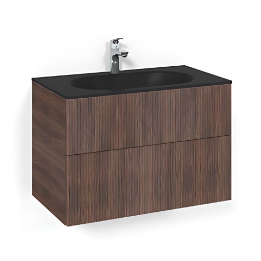 Macro Design Crown Line/push-open Servantskap 2-skuff - med Glasservant Brun ask / 80cm Glass Edge Svart