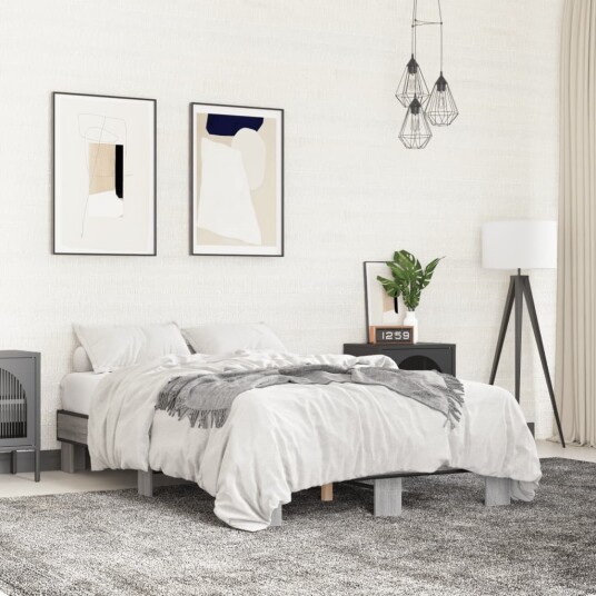  Sengeramme grå sonoma 140x200 cm konstruert tre og metall 8721102448386