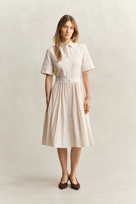 Gant Plisset skjortekjole i bomull CREAMED WHITE 34