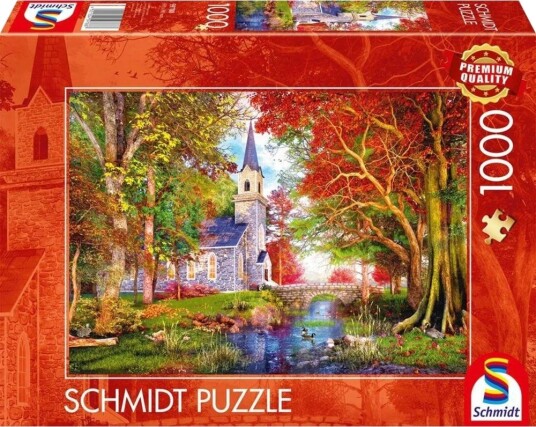 Schmidt Spiele Puslespill   1000 Brikker   Chapel in Autumn Magic