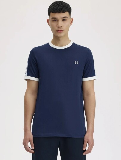 Fred Perry Taped Ringer T Shirt Blue XS Fred Perry Taped Ringer T Shirt Blue XS