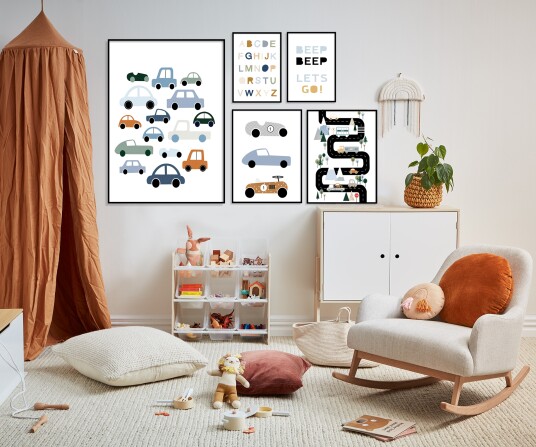 Plakater Biler og alfabeter / BEEP BEEP LETS GO! / 5 kpl sarja