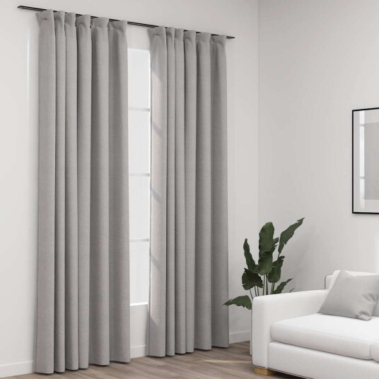 Vidaxl Lystette Gardiner Med Kroker Og Lin-Design 2 Stk Grå 140x245 Cm