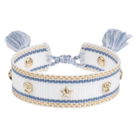 DARK Woven Friendship Bracelet Star Studs White Country Blue & Go