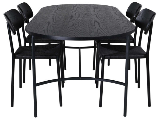 Venture Design Skate & Polly spisegruppe Svart/svart 4 stoler & bord 200 x 90 cm