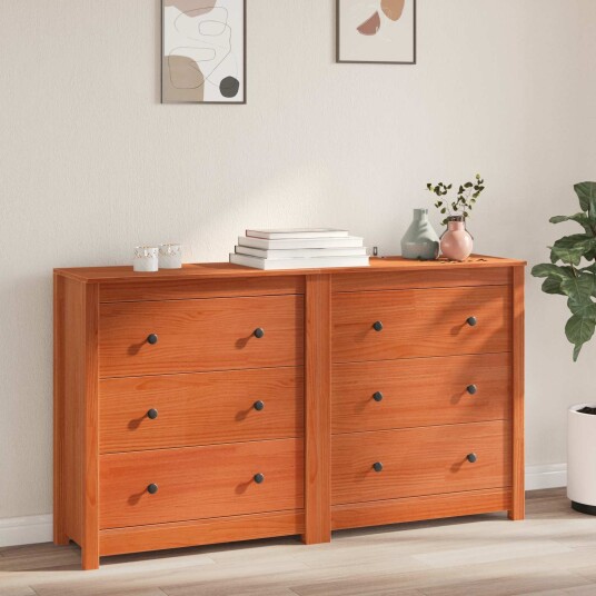 Serviesskap 2 pcs VoksBrun 140 x 35 x 80 cm Massiv furu