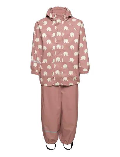 CeLaVi Rainwear Set Elephant Aop Pu Pink 80