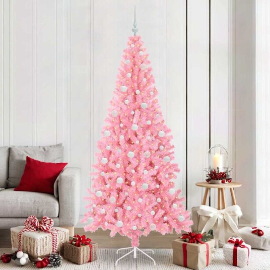 Juletre med 300 LED med stativ Rosa 210 cm PVC Juletre med 300 LED med stativ Rosa 210 cm PVC