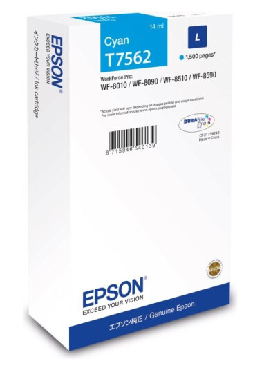 Epson T7562 - 14 Ml - L-Størrelse - Cyan - Original - Blekkpatron