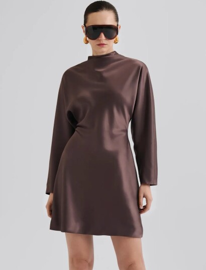 Malina Zora Barrel Long Sleeve Mini Dress   Brown   34