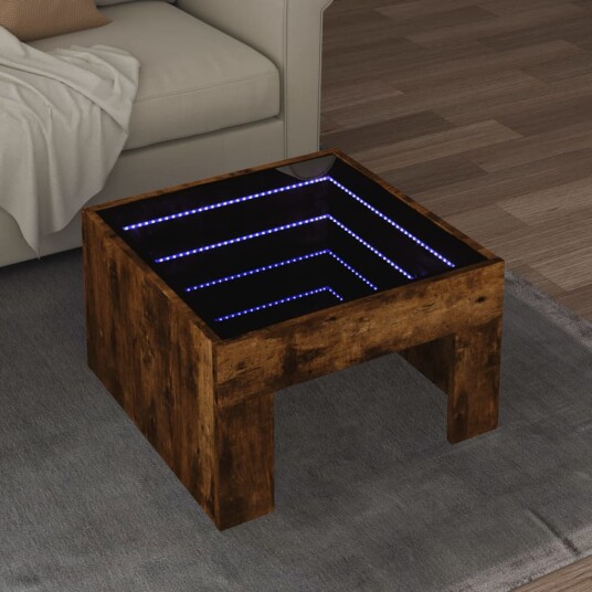  Salongbord med Infinity LED røkt eik 50x50x30 cm 847606