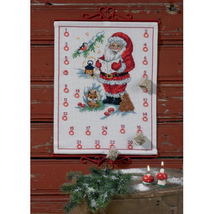 Permin Broderisett Aida Julekalender Syngende Julenisse 35x46cm