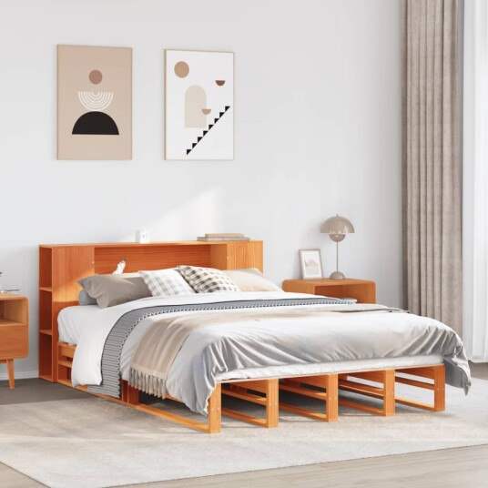  Seng med bokhylle uten madrass voksbrun 140x190 cm heltre 8721158626851