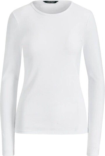 Lauren Ralph Lauren Rfnd Strtch 1X1 Rib Ls Crewneck WHITE XXL