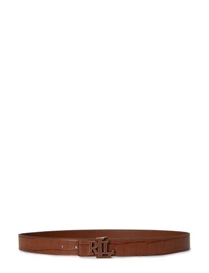 Lauren Ralph Lauren Logo Reversible Croc Embossed Belt Brown XS