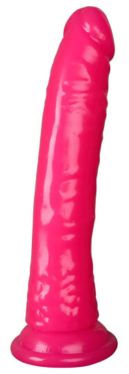Realrock Glow in the Dark Slim Dildo med Sugekopp 18 cm - Lyserosa - Lyserosa