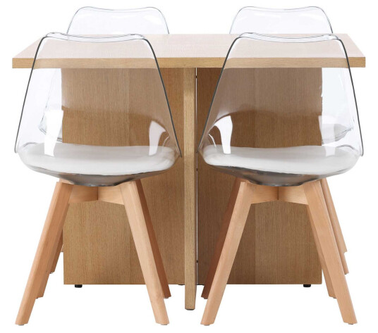 Venture Design Leo & Edvin spisegruppe Transparent/natur 4 stoler & bord 100 x 100 cm