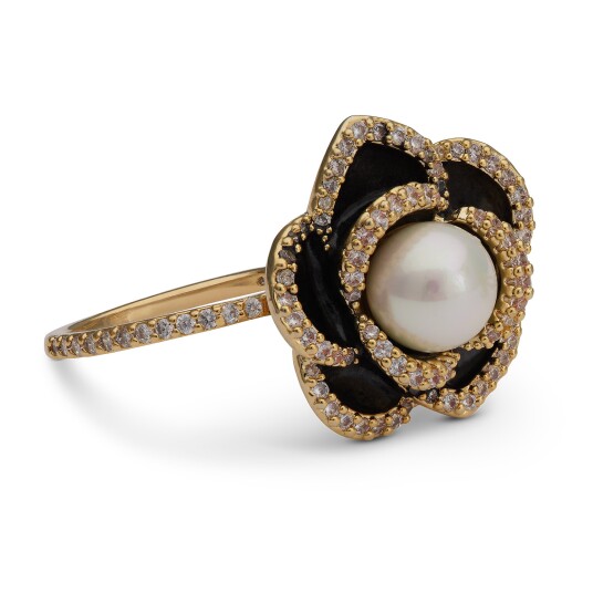 Lily and Rose Coco rose ring   Jet / ivory pearl 17 mm