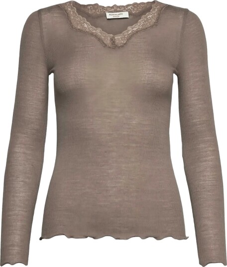 Rosemunde Rwburlington Wool Ls V Neck Lace T Shirt WALNUT XS