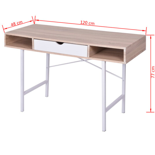 vidaXL Skrivebord med 1 skuff eik og hvit