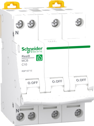 Schneider Electric Resi9 Automatsikring XP MCB 3P+NC 10A 6kA, 54 mm, R9P19710 white 54 x 81 x 73.5 mm