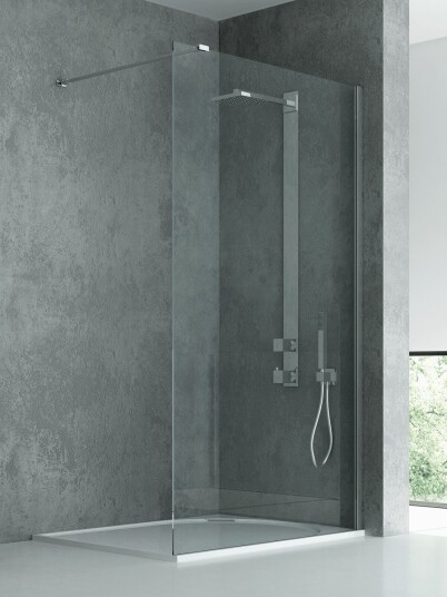 NEW MODUS Walk in Dusjvegg | Enkel Glassvegg uten Frame | 8mm glass | Høyglans Krom