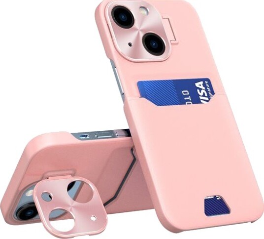 Hurtel Leather Stand Case for iPhone 14 Plus Card Wallet Cover with Stand Pink