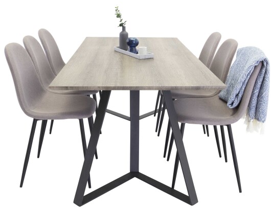 Venture Design Marina & Polar spisegruppe Grå/grå 6 st stoler & bord 180 x 90 cm