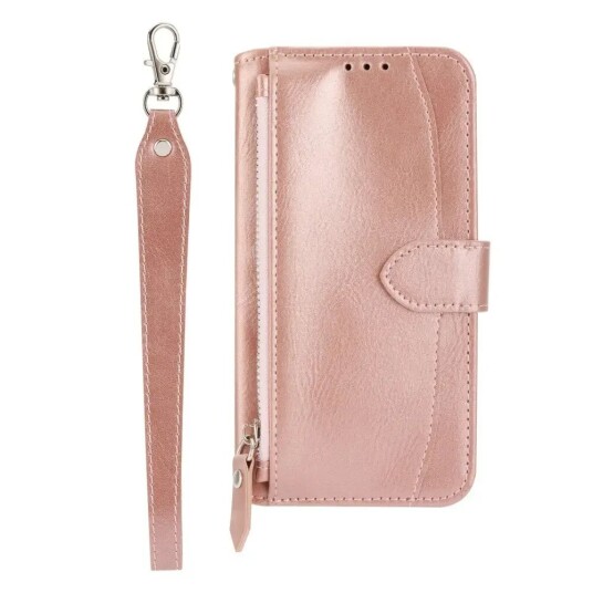 INCOVER Samsung Galaxy A25 (5G) Kunst Skinn Deksel med Glidelåslomme og stropp - Rose Gold