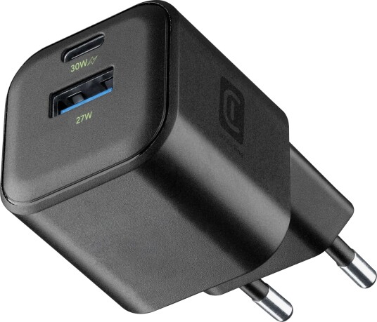 CellularLine GaN 30W Duo Strømadapter USB C og USB A Svart CellularLine GaN 30W Duo Strømadapter USB C og USB A Svart