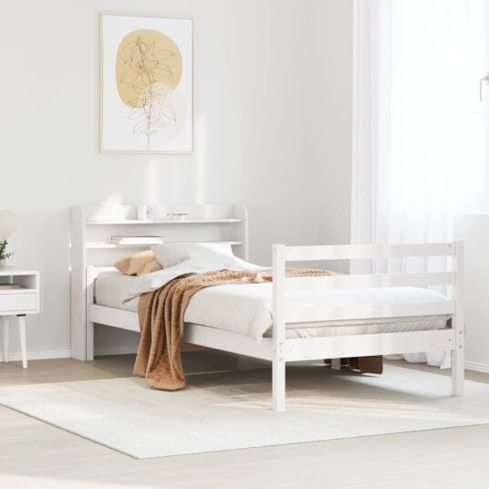 Sengeramme med hodegavl hvit 100x200 cm heltre furu 3306681