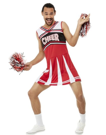 Cheerleader Kostyme i Rødt og Hvitt til Mann Strl M