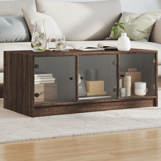  Salongbord med glassdører brun eik 102x50x42 cm 8721012213692