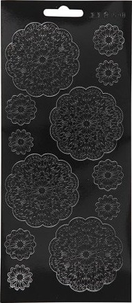 Diverse Klistremerker blomster ark 10x23 cm sort 1 ark