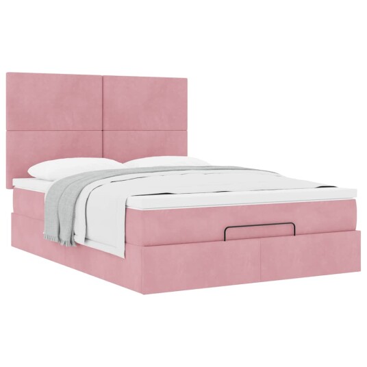 Ottoman sengeramme med madrasser rosa 140x190cm fløyel 3313402