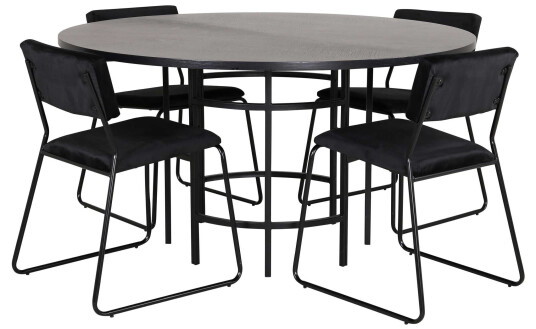 Venture Design Copenhagen & Kenth spisegruppe Svart/svart 4 stoler & bord 140 cm