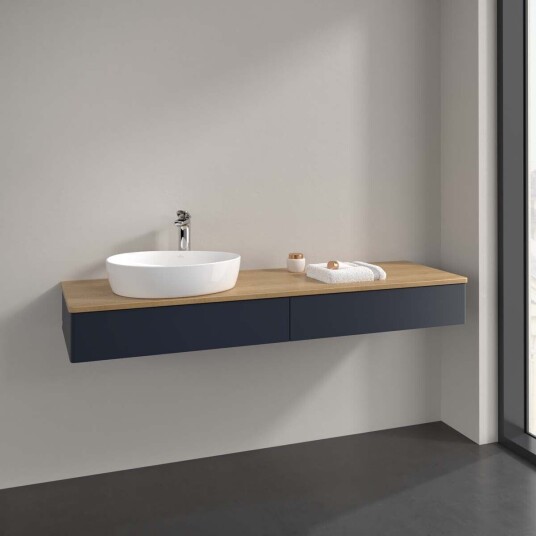 Villeroy & Boch Antao Servantskap med 2 skuffer 160x50x19 cm u/lys Blå Matt/Eik Villeroy & Boch Antao Servantskap med 2 skuffer 160x50x19 cm u/lys Blå Matt/Eik