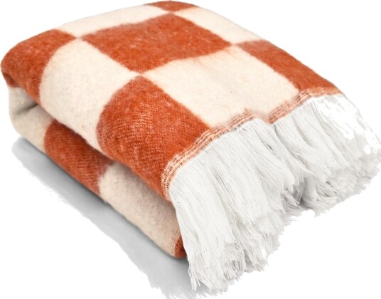 Tepper Ullmixpledd Audrey Check rosa/off white Størrelse: 130 x 170 cm Tepper Ullmixpledd Audrey Check rosa/off white Størrelse: 130 x 170 cm
