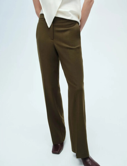 Mango Straight Mid-Rise Trousers - Khaki green - 36