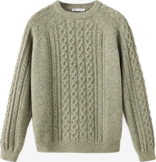 Mango Braided Knitted Sweater DARK GREEN M